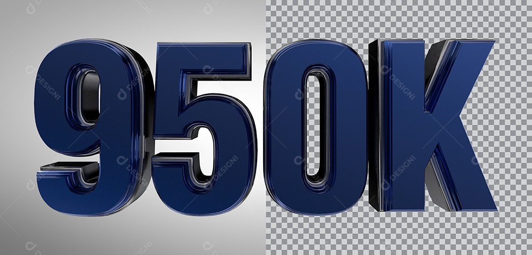 Número 3D 950K de Seguidores Elemento Azul Para Composição PNG Transparente