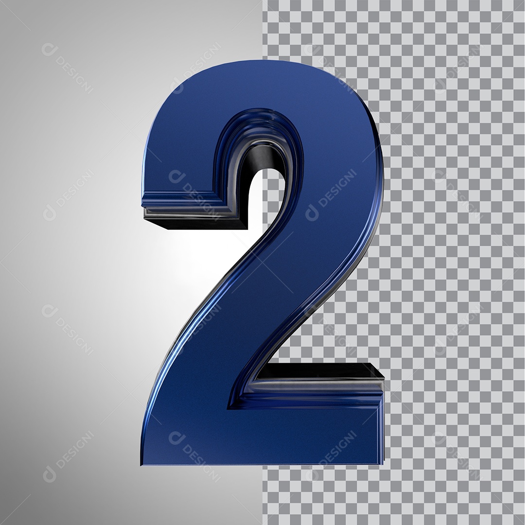 3D Number 2 Blue Element For Composition Transparent PNG
