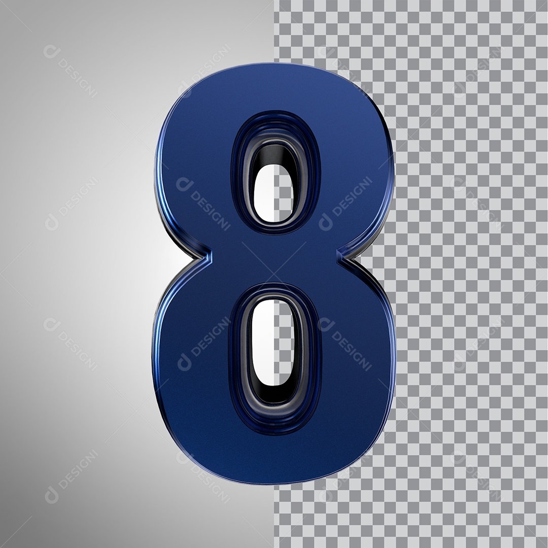 Número 3D 8 Azul Elemento Para composição PNG Transparente