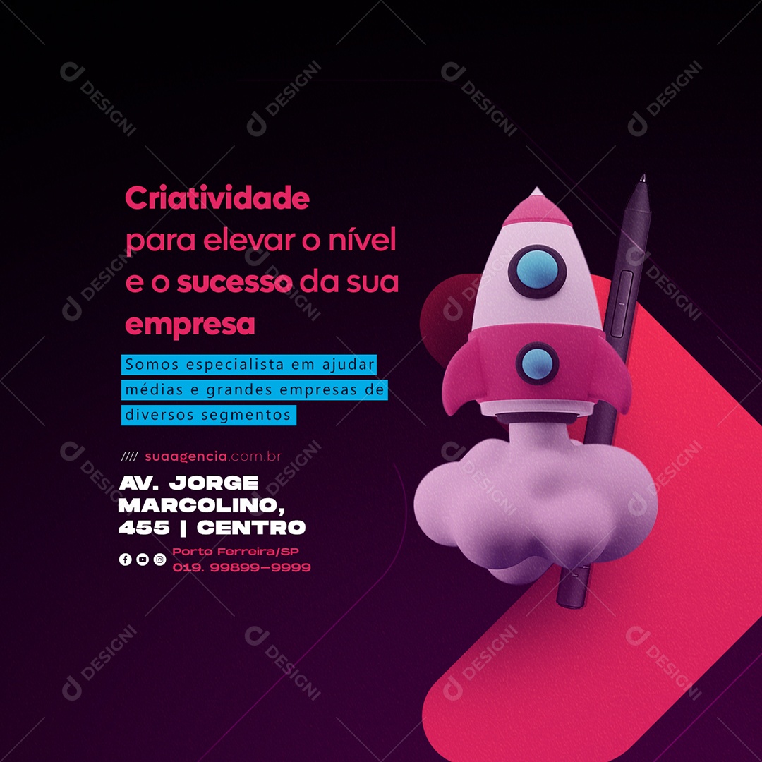 Criatividade para Elevar o Nível e Sucesso da Sua Empresa Marketing Digital Social Media PSD Editável