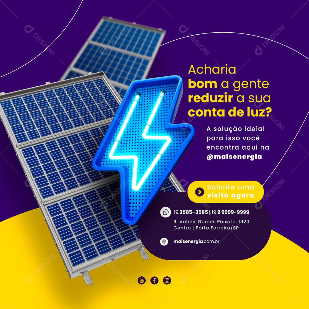 Acharia Bom A Gente Reduzir A Sua Conta De Luz Energia Solar Social Media PSD Editável