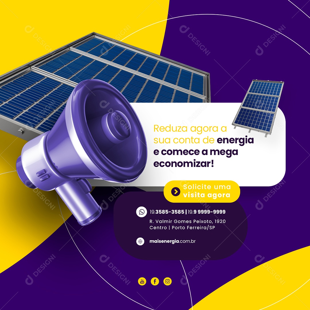Reduza Agora A Sua Conta De Energia E Comece A Economizar Energia Solar Social Media PSD Editável