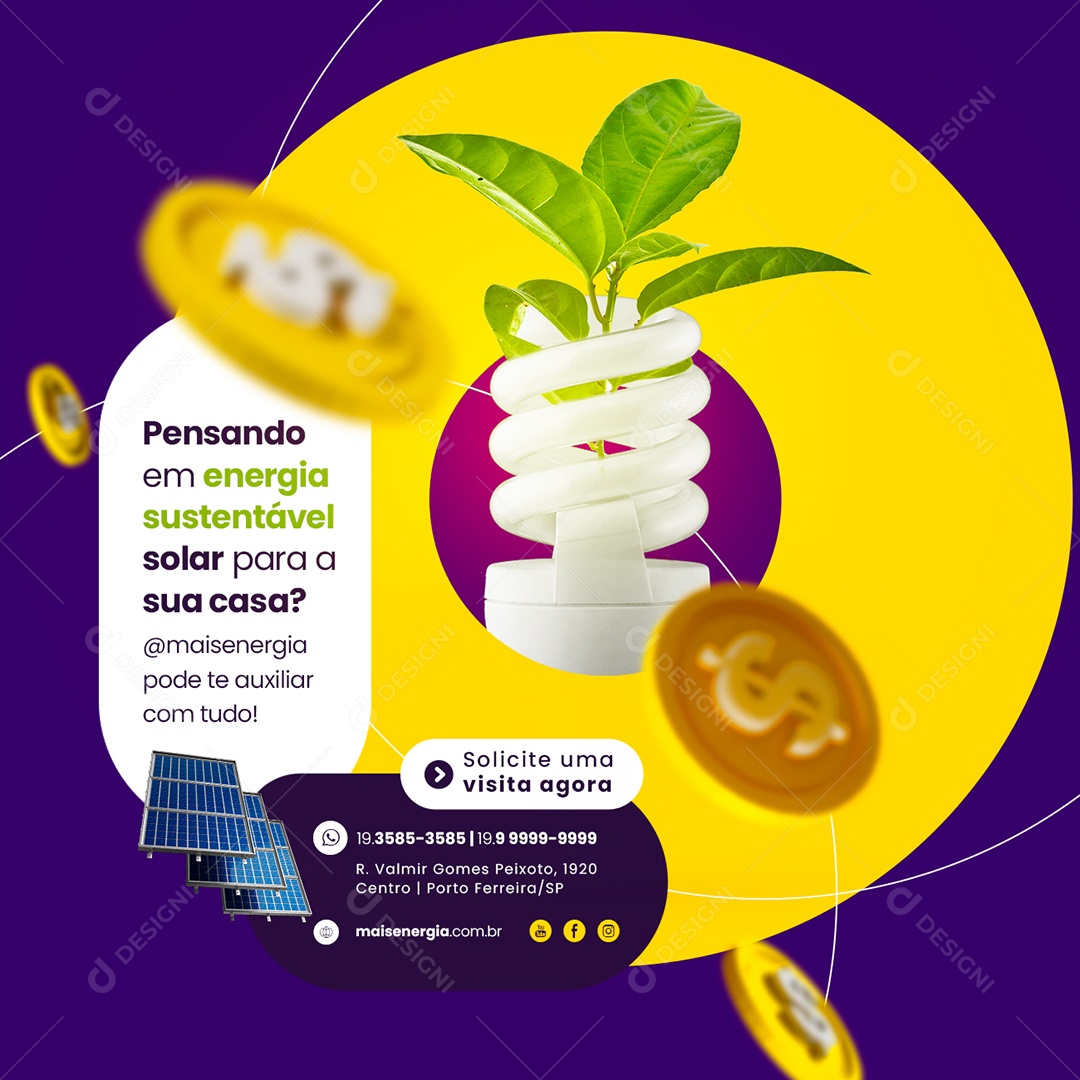 Pensando Em Energia Sustentável Solar Para A Sua Casa Energia Solar Social Media PSD Editável