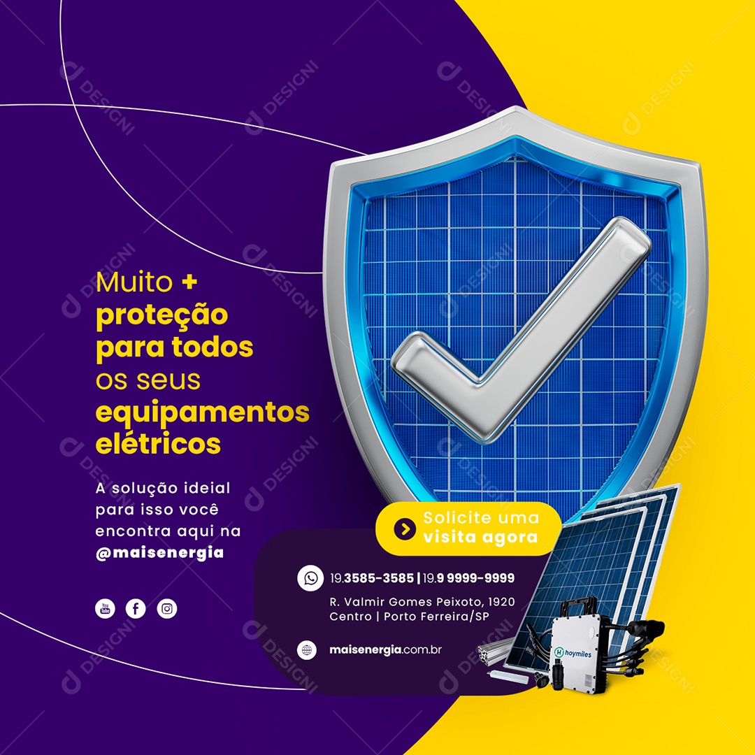 Muito + Proteção Para Todos Os Seus Equipamentos Elétricos Energia Solar Social Media PSD Editável