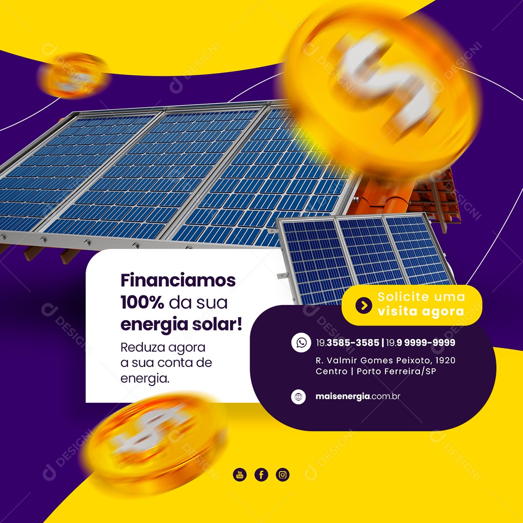 Financiamos 100% Da Sua Energia Solar Social Media PSD Editável