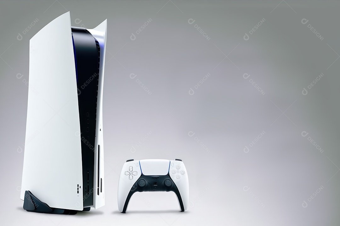 Console de videogame e controlador de videogame Joystick de nova geração sem fio em fundo branco. renderização 3D