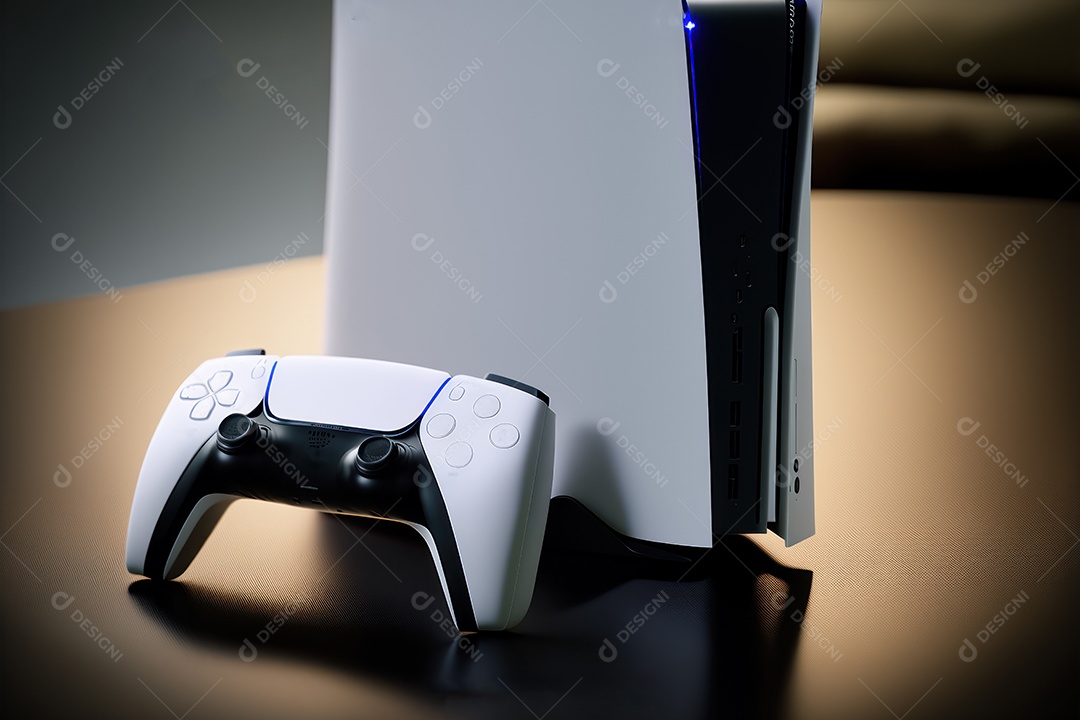 Console de videogame e controlador de videogame Joystick sem fio de nova geração em fundo infinito. renderização 3D