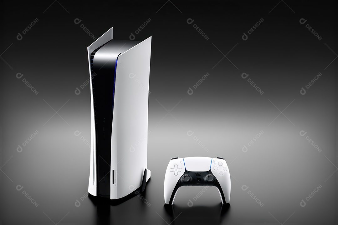 Console de videogame e controlador de videogame Joystick sem fio de nova geração em fundo infinito. renderização 3D