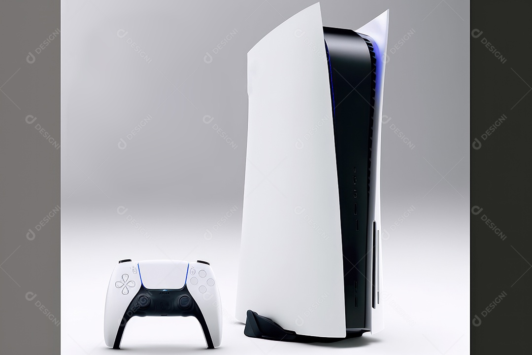 Console de videogame e controlador de videogame Joystick sem fio de nova geração em fundo infinito. renderização 3D