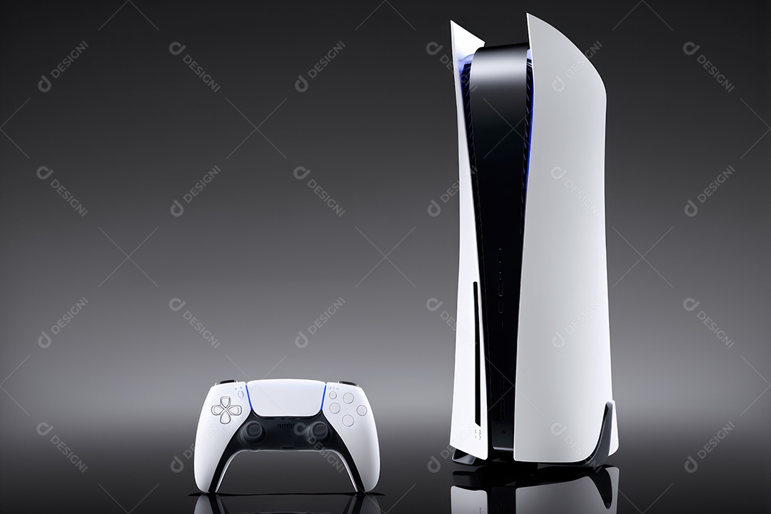 Console de videogame e controlador de videogame Joystick sem fio de nova geração em fundo infinito. renderização 3D