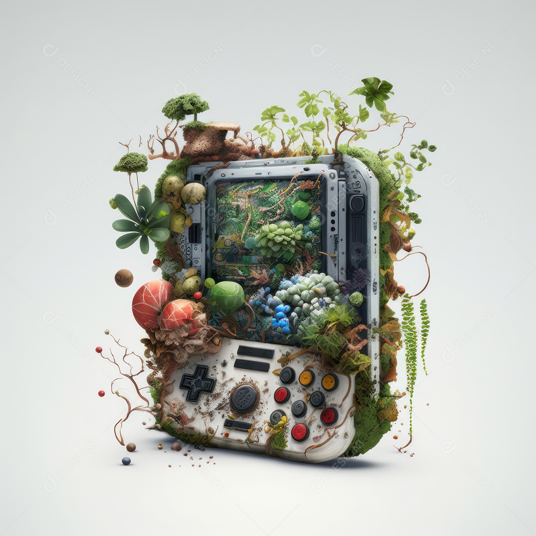 Conceito de novo controlador de videogame sem fio futurista e emulador portátil e compacto de videogame