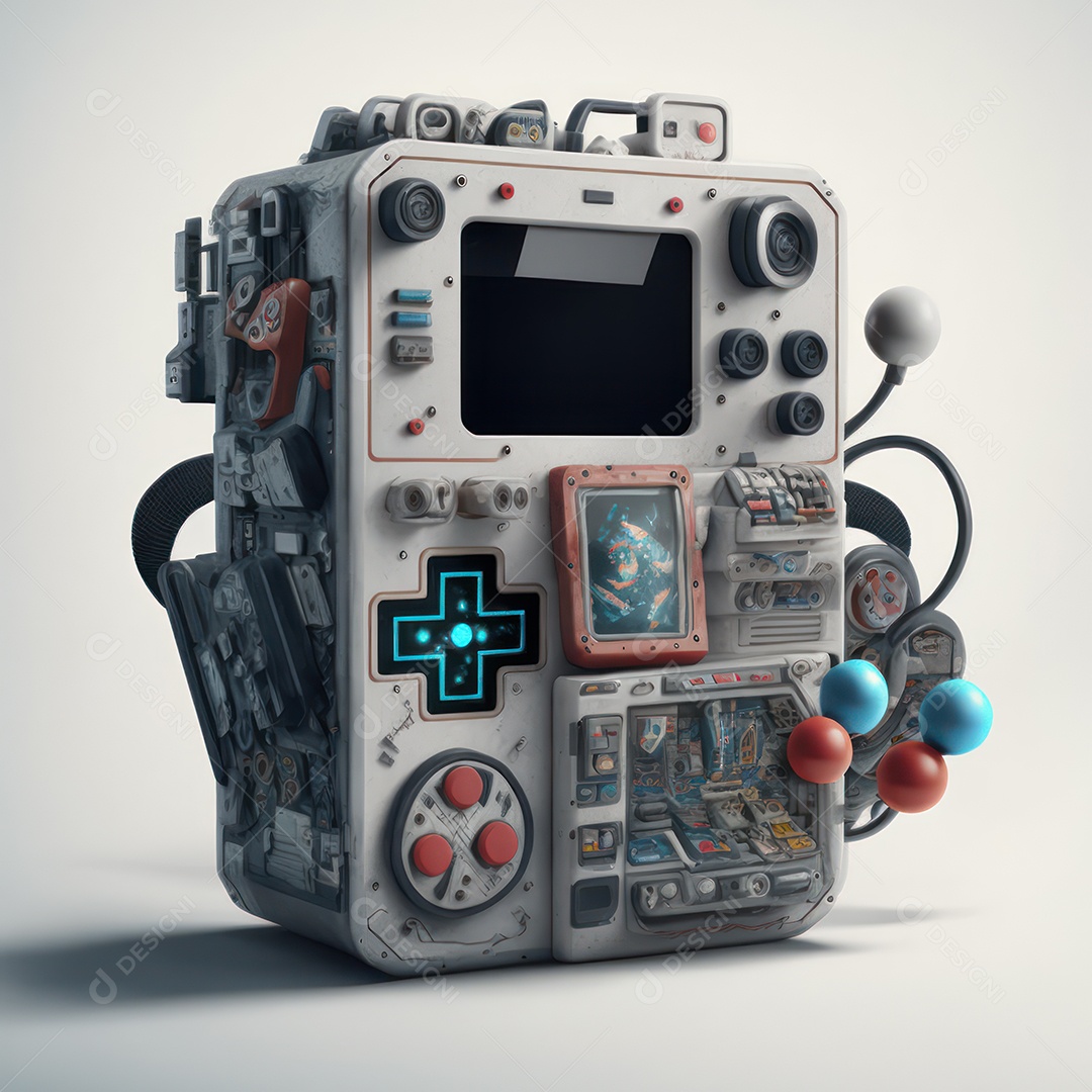 Conceito de novo controlador de videogame sem fio futurista e emulador portátil e compacto de videogame