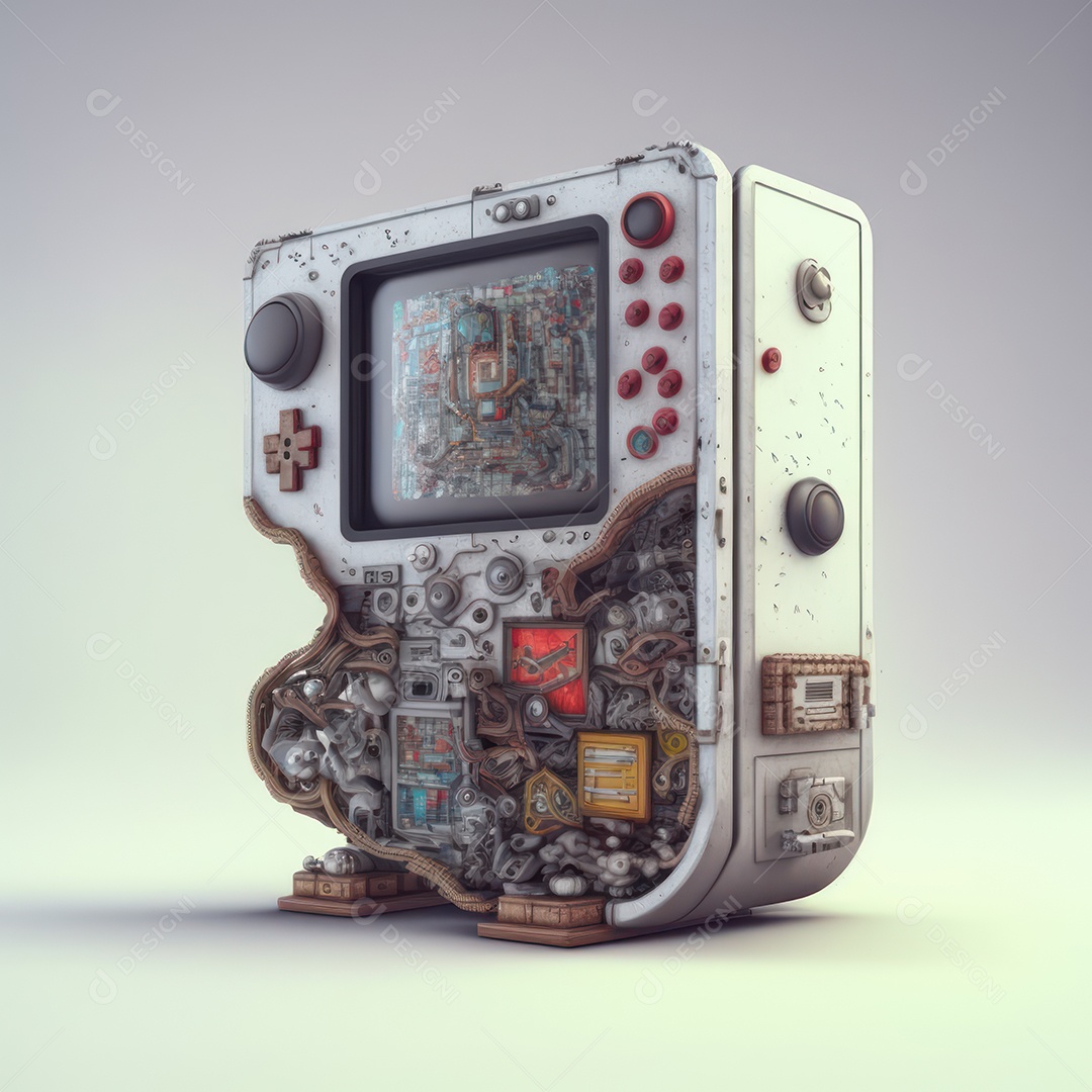 Conceito de novo controlador de videogame sem fio futurista e emulador portátil e compacto de videogame