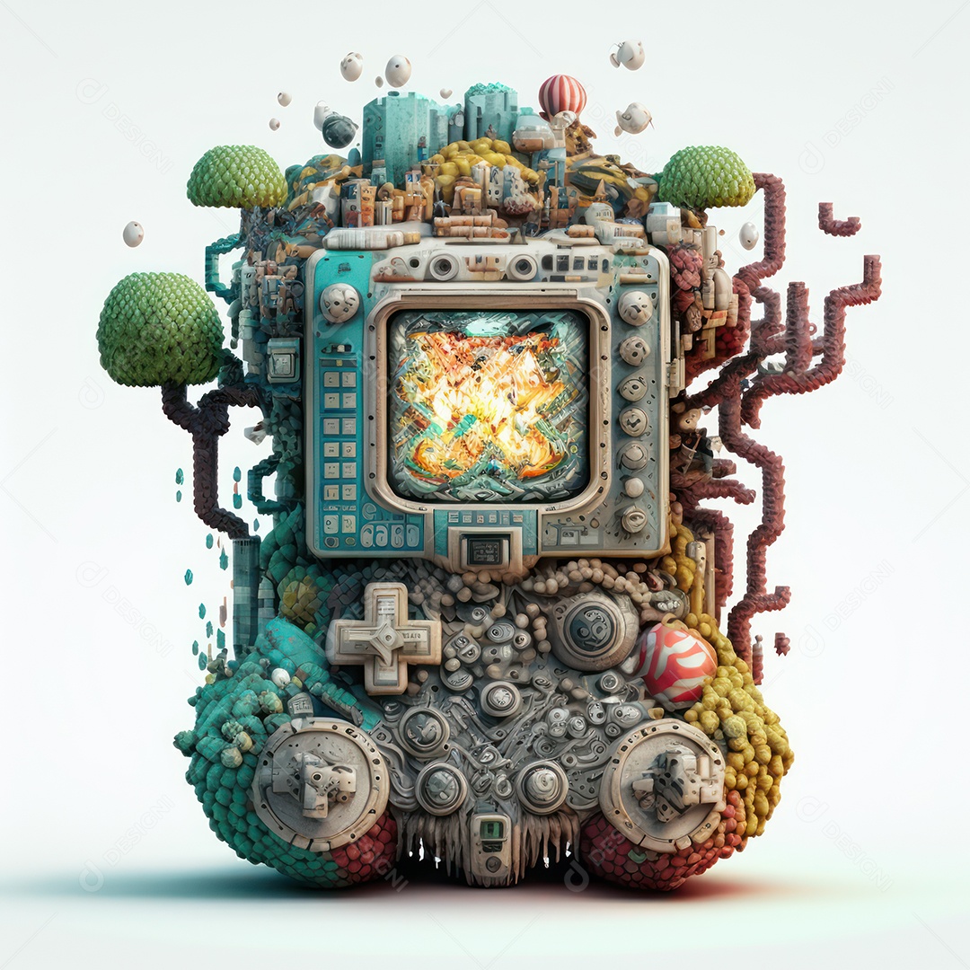 Conceito de novo controlador de videogame sem fio futurista e emulador portátil e compacto de videogame