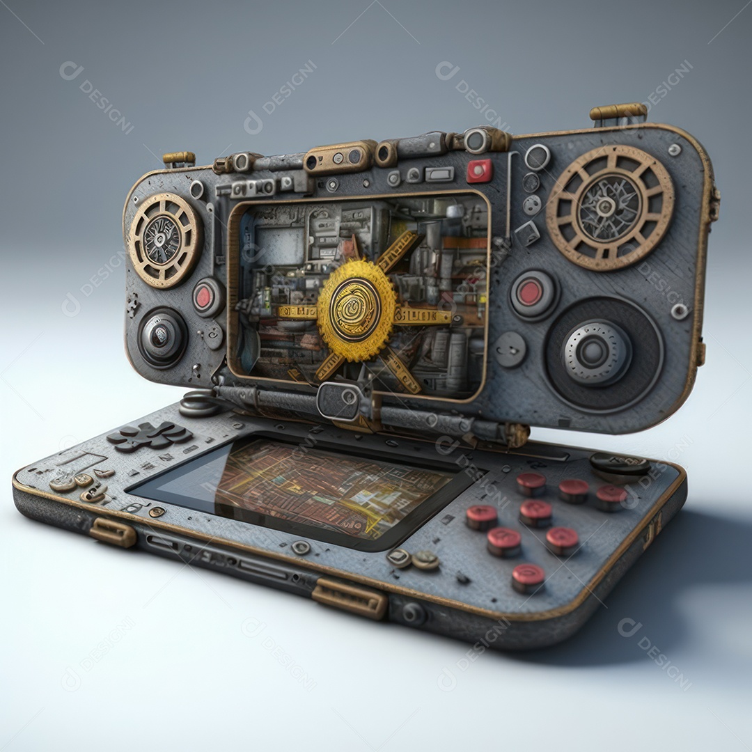 Conceito de novo controlador de videogame sem fio futurista e emulador portátil e compacto de videogame