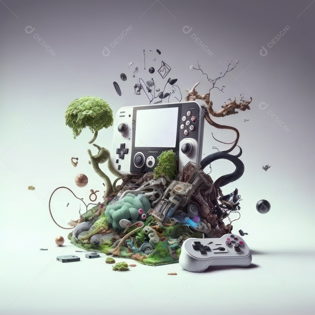 Conceito de novo controlador de videogame sem fio futurista e emulador portátil e compacto de videogame