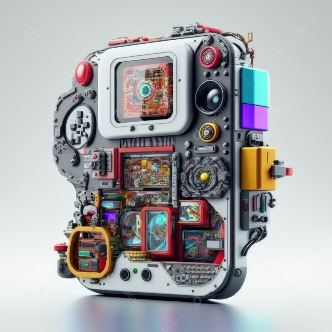 Conceito de novo controlador de videogame sem fio futurista e emulador portátil e compacto de videogame