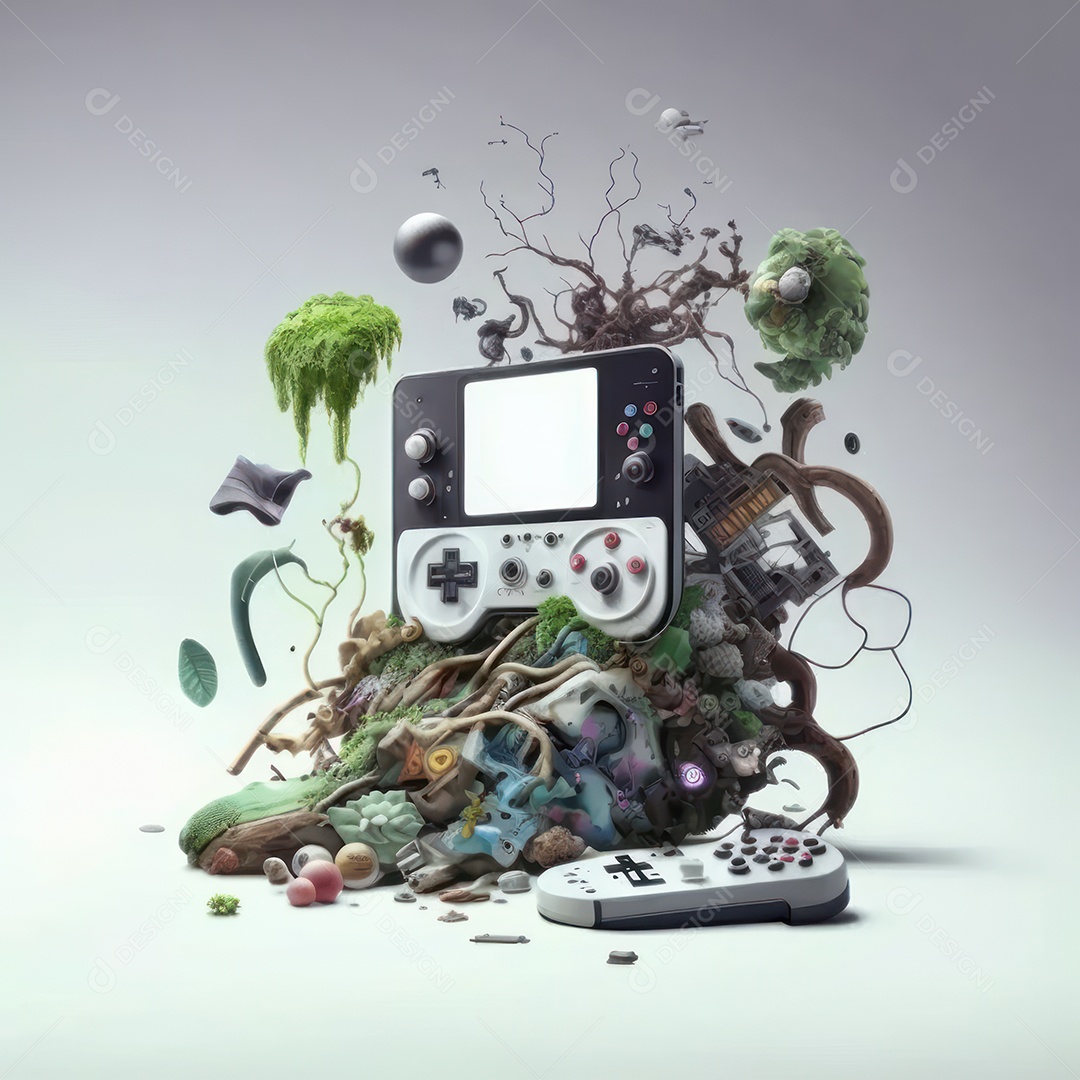 Conceito de novo controlador de videogame sem fio futurista e emulador portátil e compacto de videogame