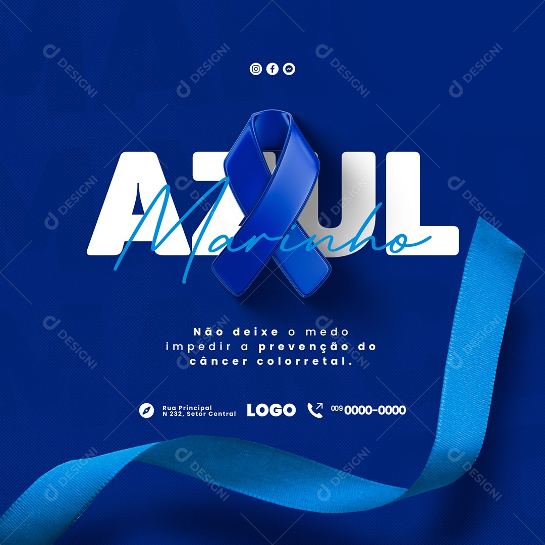Não Deixe o Medo Impedir A Prevenção Do Câncer Colorretal Março Azul Marinho Social Media PSD Editável