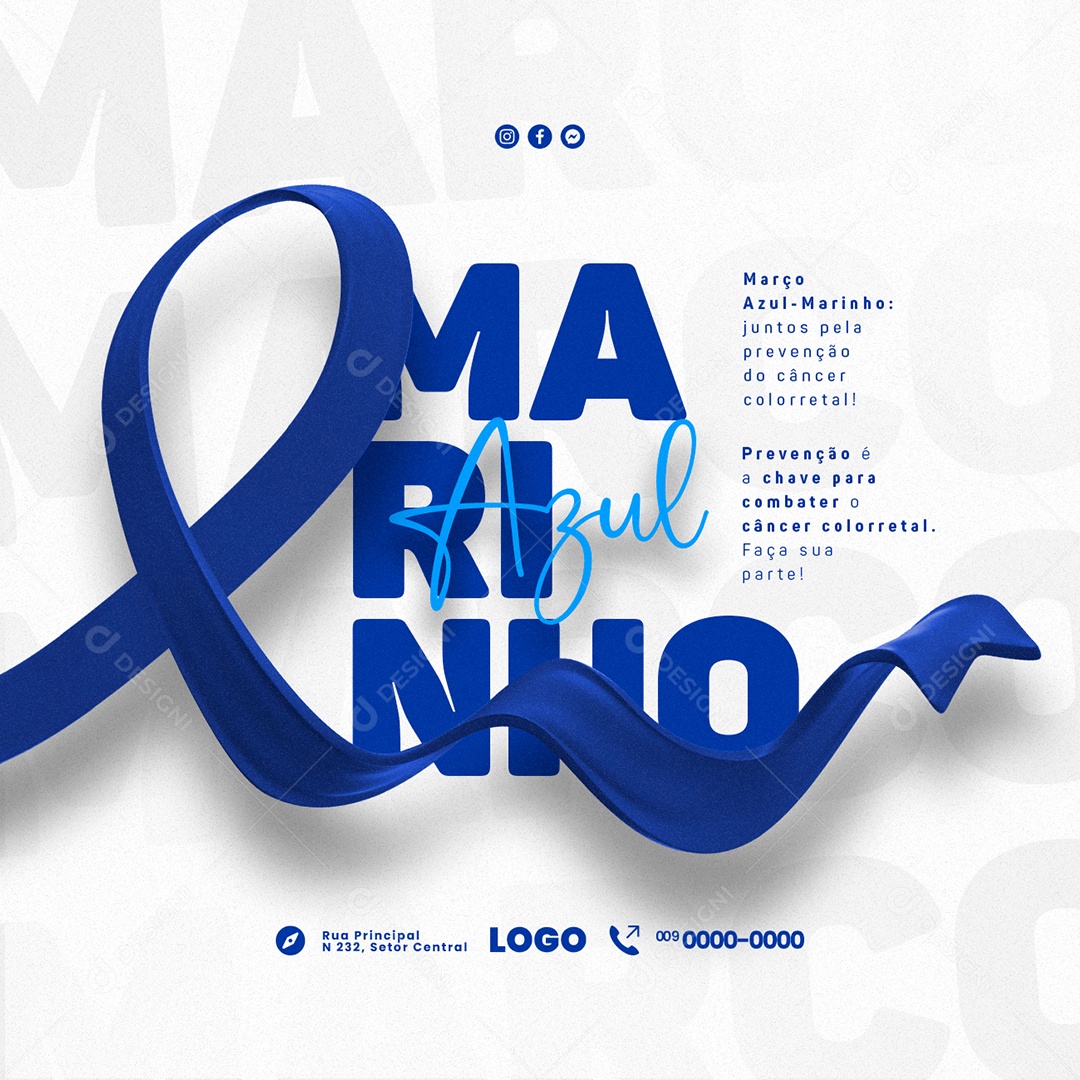 Março Azul Mês da Prevenção do Câncer Colorretal Social Media PSD Editável
