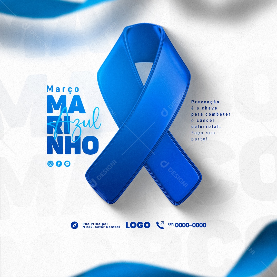 Prevenção É a Chave Para Combater o Câncer Colorretal Março Azul Marinho Social Media PSD Editável