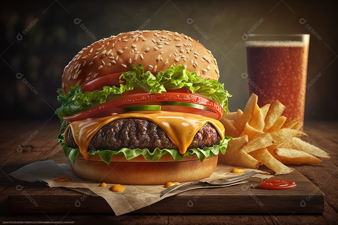 Hambúrguer gourmet com tomates frescos e cebolas caramelizadas