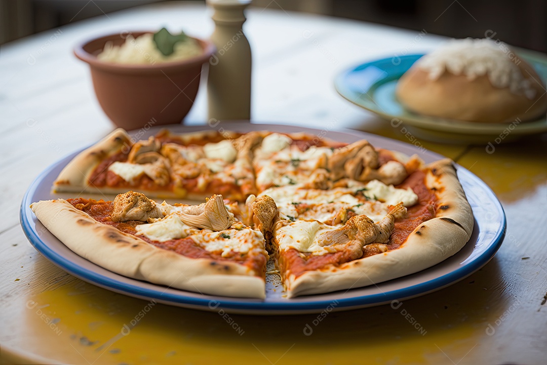 Pizza de frango com catupiry, ao molho de tomate e muçarela