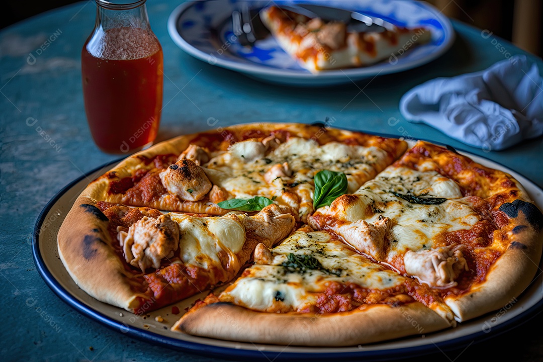 Pizza de frango com catupiry, ao molho de tomate e muçarela