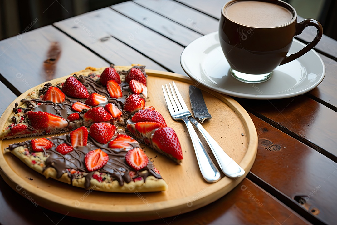Pizza de chocolate com morangos frescos, IA generativa