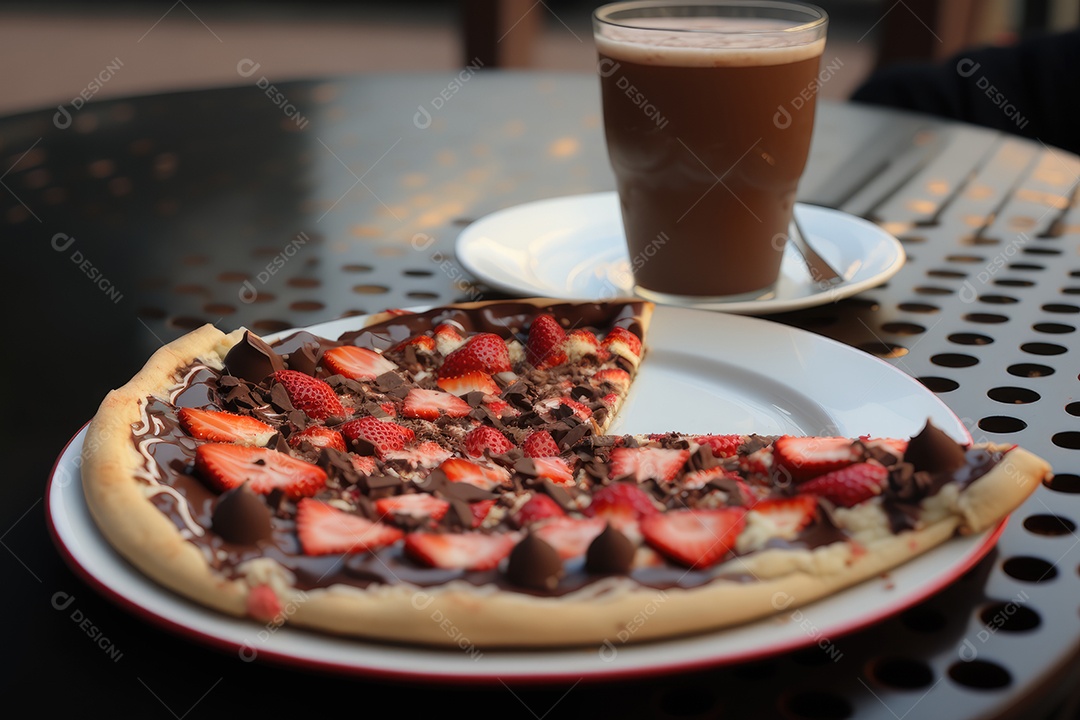 Pizza de chocolate com morangos frescos, IA generativa