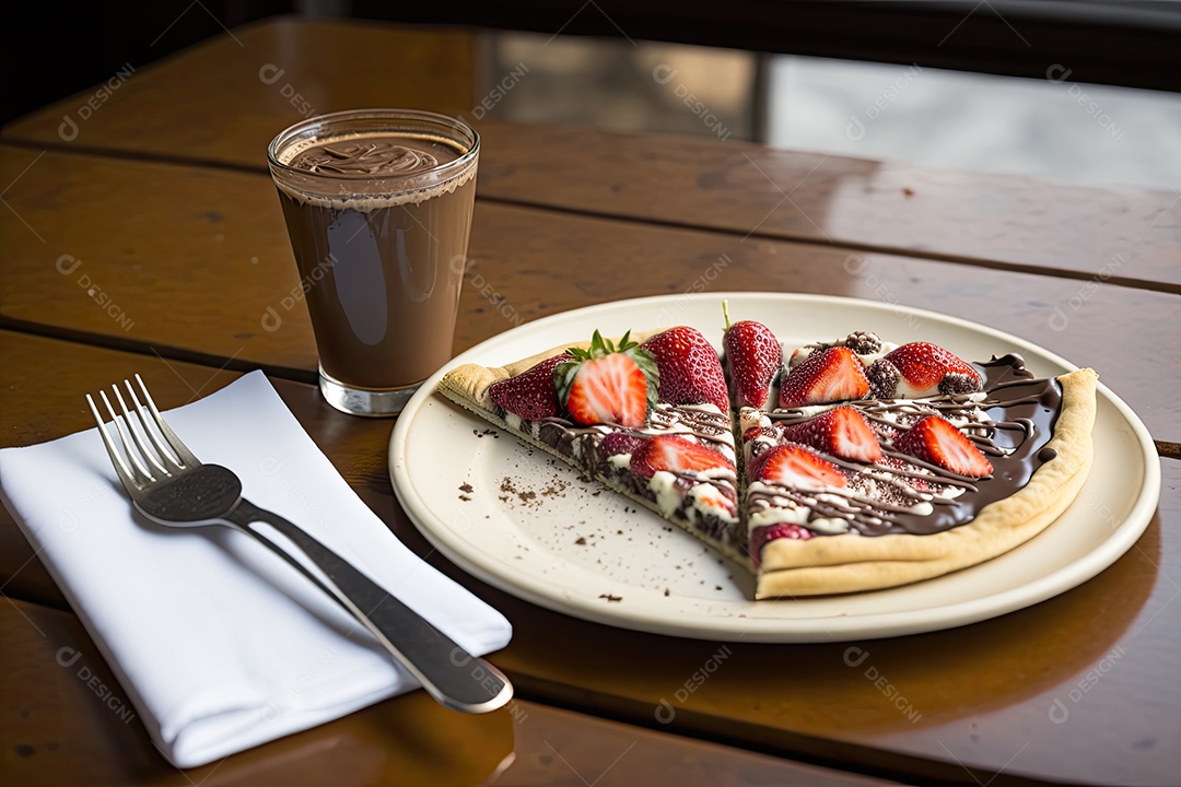 Pizza de chocolate com morangos frescos, IA generativa