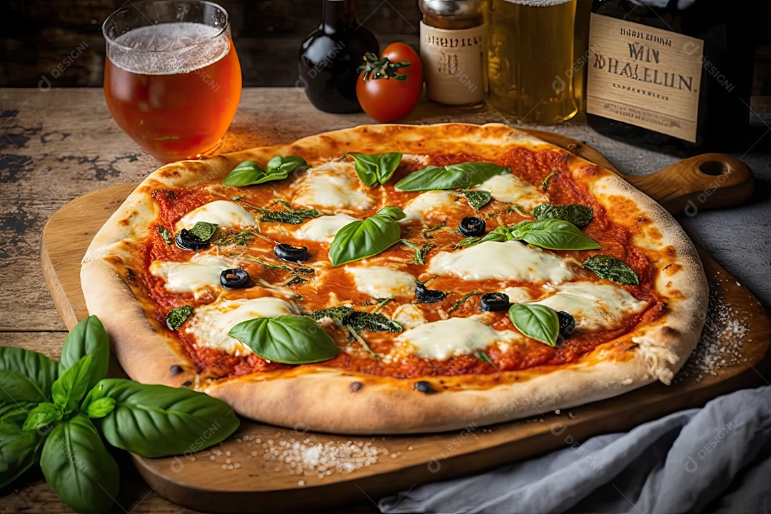 Pizza margherita clássica, com molho de tomate, mussarela fresca