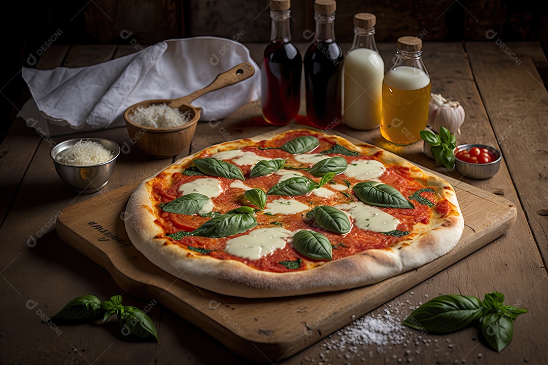 Pizza margherita clássica, com molho de tomate, mussarela fresca
