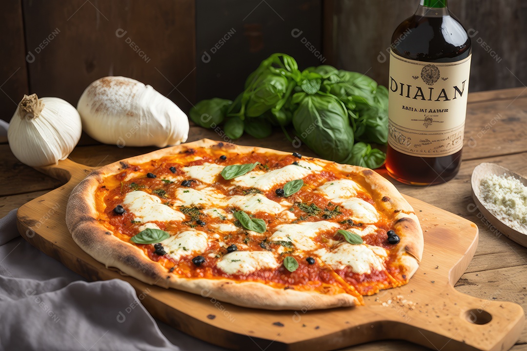 Pizza margherita clássica, com molho de tomate, mussarela fresca