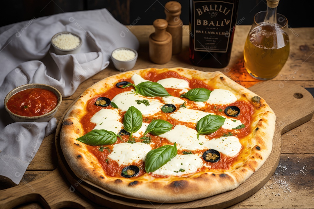 Pizza margherita clássica, com molho de tomate, mozarela fresca