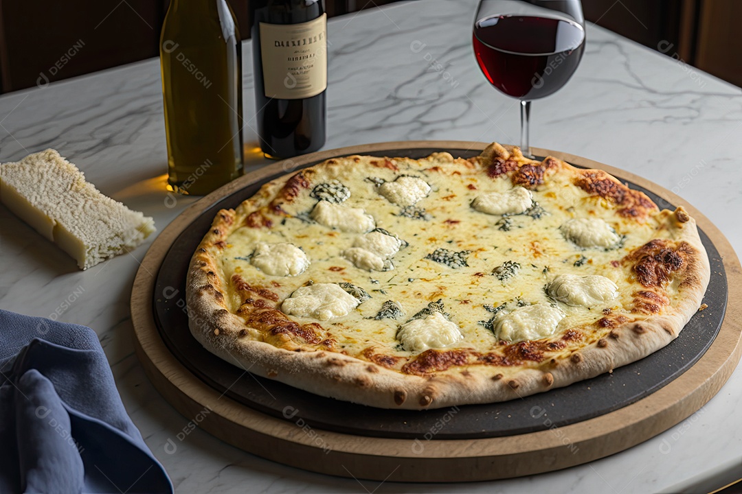 Piizza quatro queijos, com mussarela, parmesão, gorgonzola