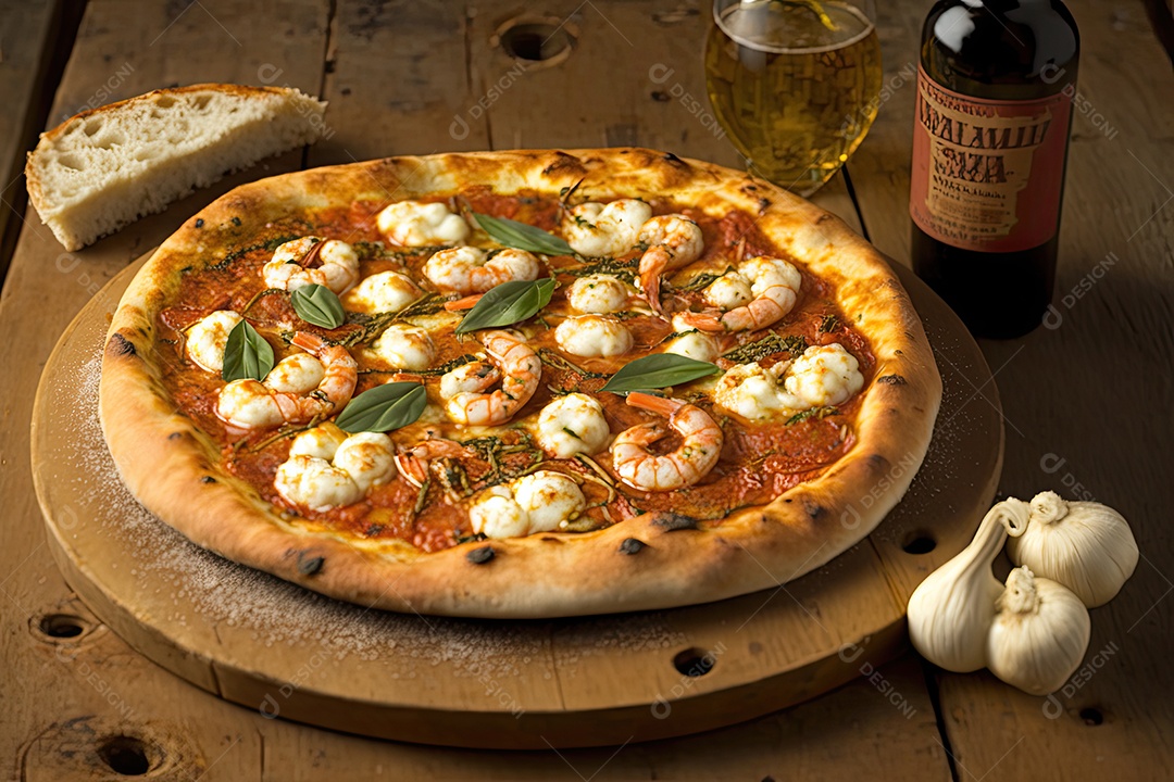 Pizza de camarão com catupiry, ao molho de tomate e muçarela