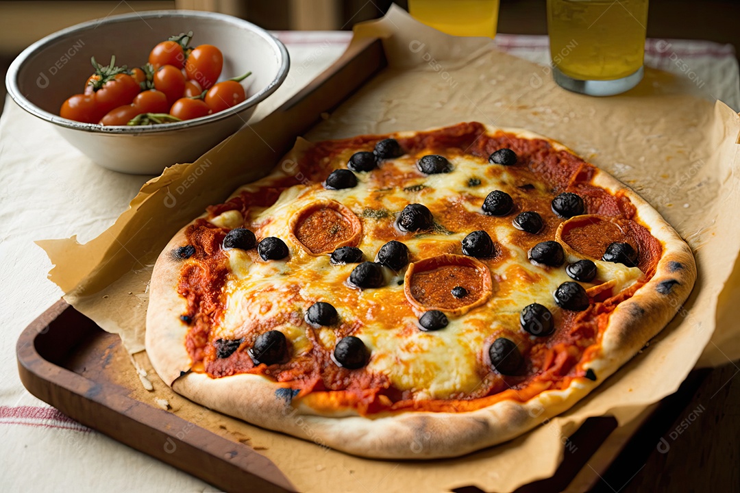 Pizza de pepperoni, com queijo derretido, molho de tomate caseiro