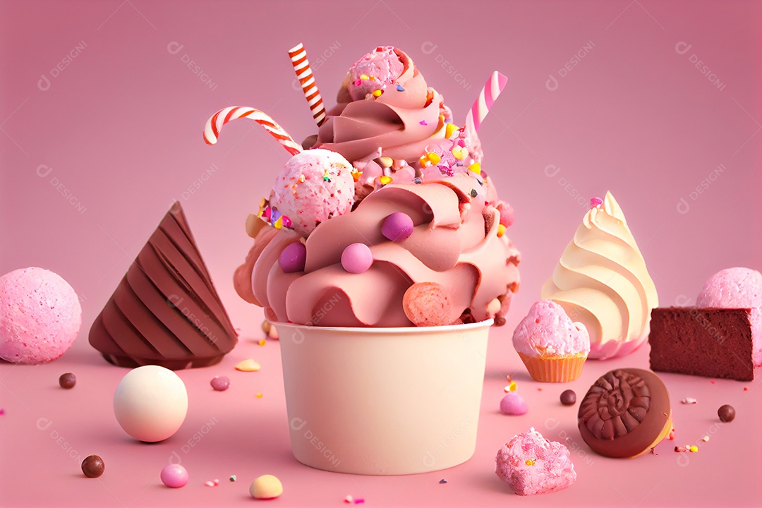 Delicioso copo de sorvete com confeitos