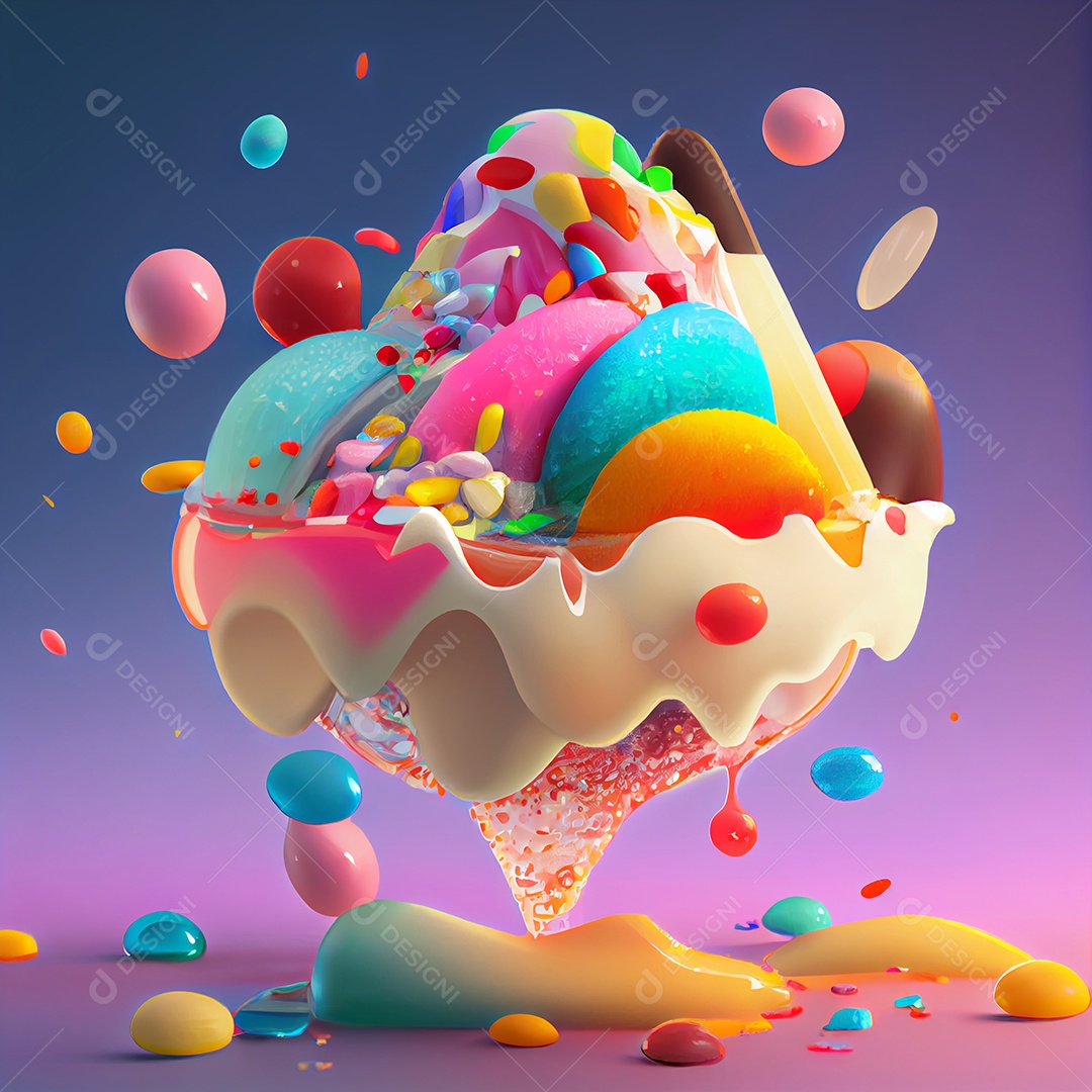 Taça de sorvete com confeitos coloridos