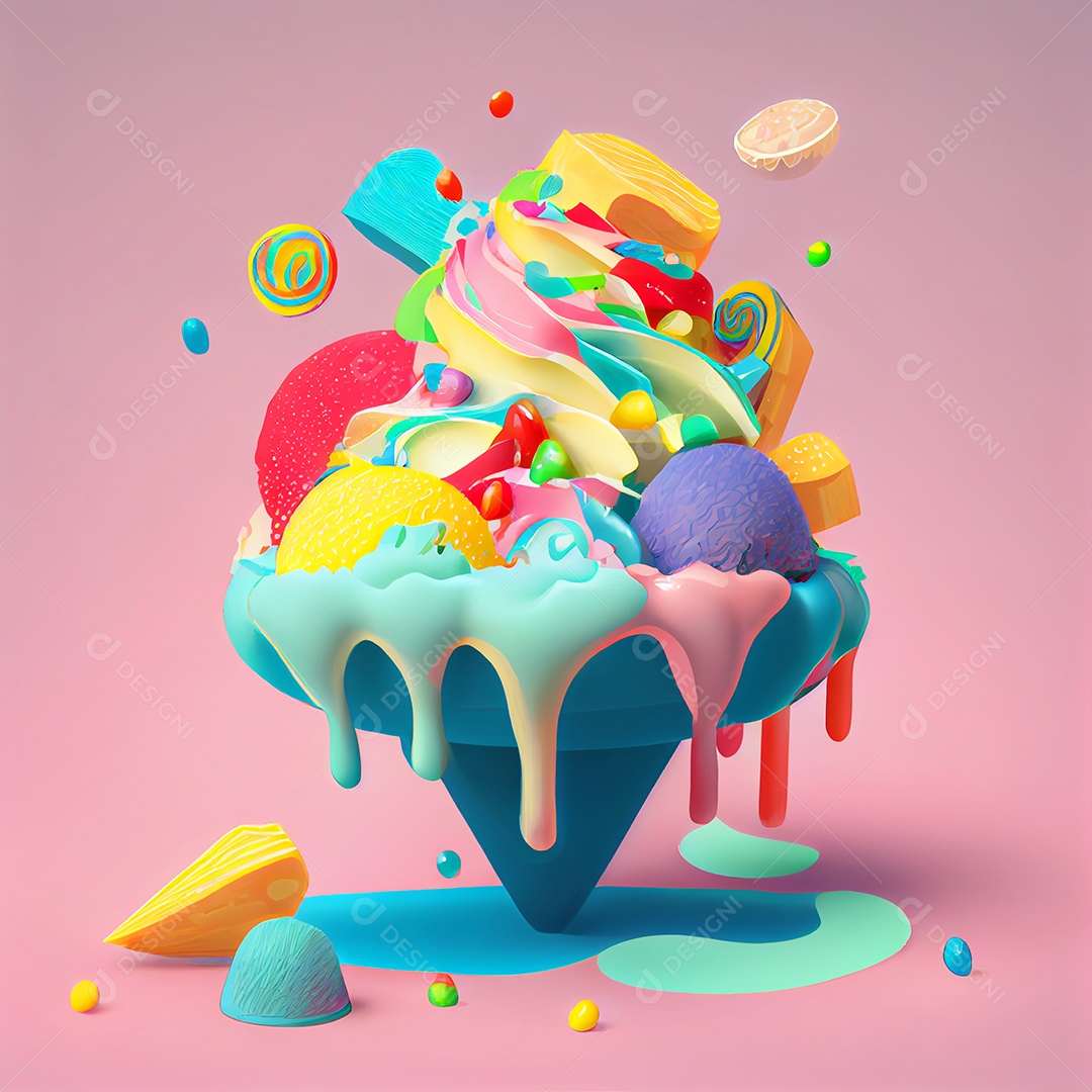 Taça de sorvete com confeitos coloridos