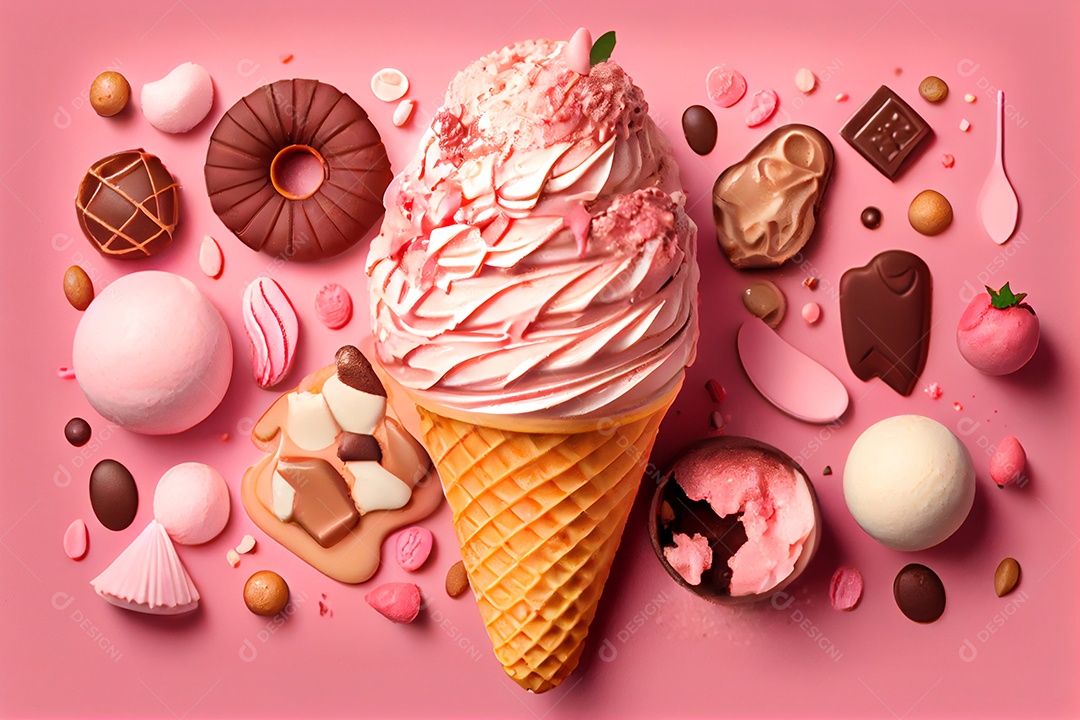 Taça de sorvete com confeitos coloridos