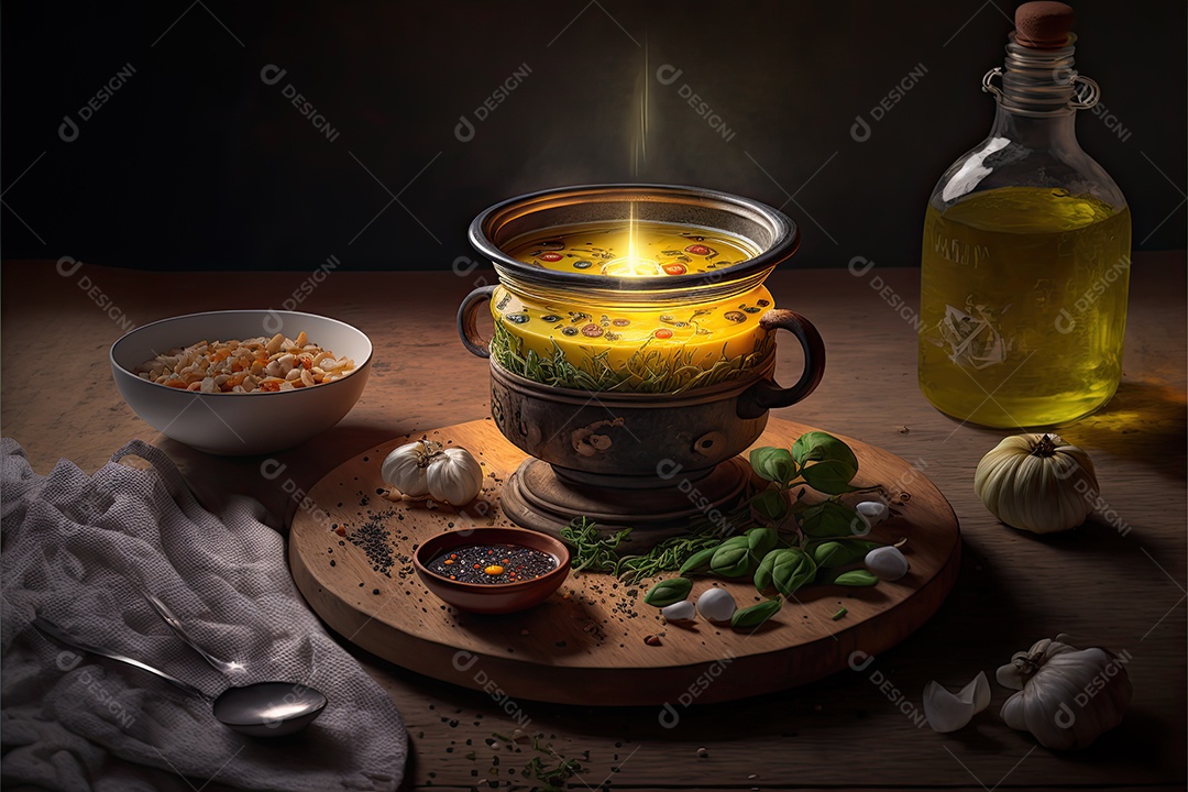 ilustração sobre prato de sopa