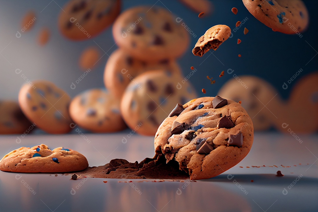 Deliciosos cookies com gotas de chocolates