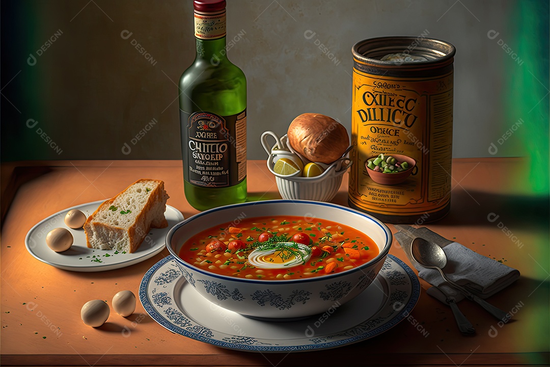 ilustração sobre prato de sopa