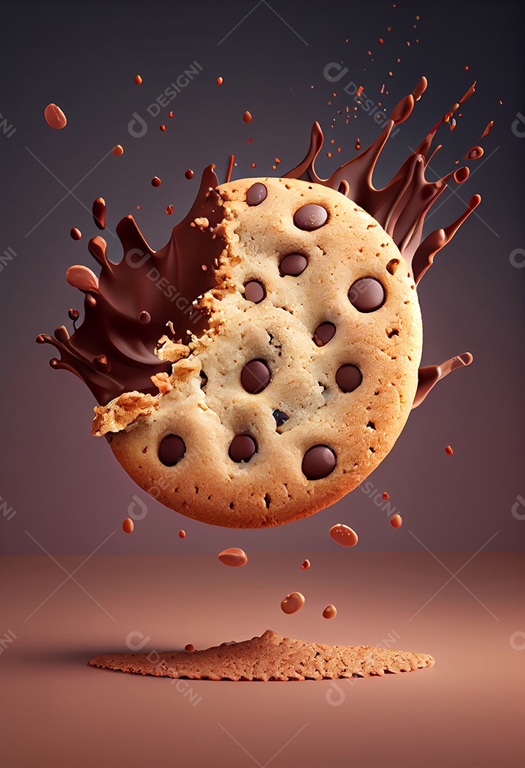 Delicioso cookie com gotas de chocolates