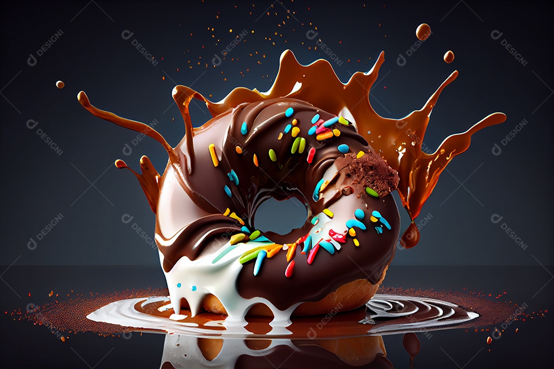 Delicioso donuts com calda de chocolate