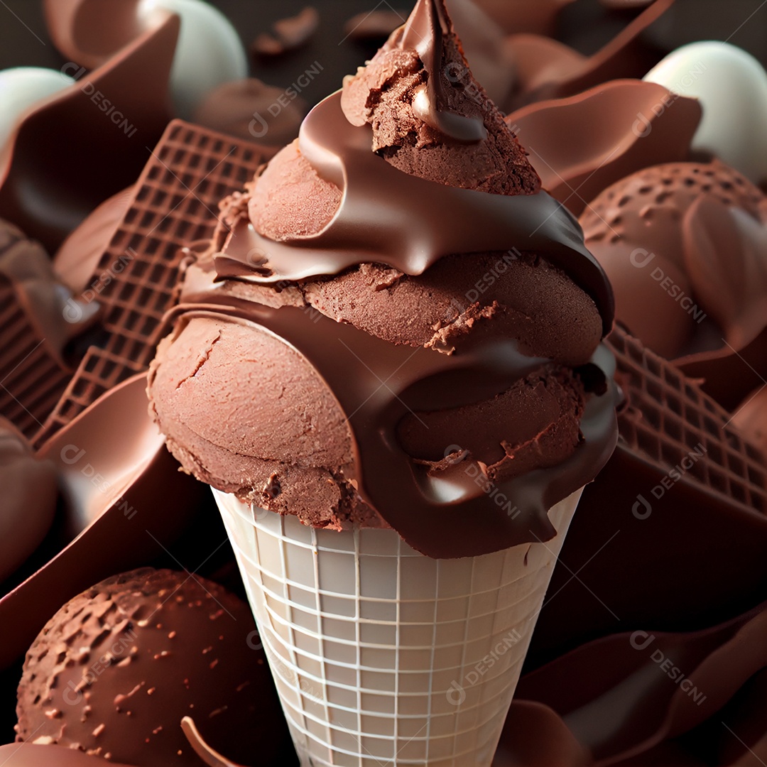 Deliciosa casquinha de sorvete de chocolate