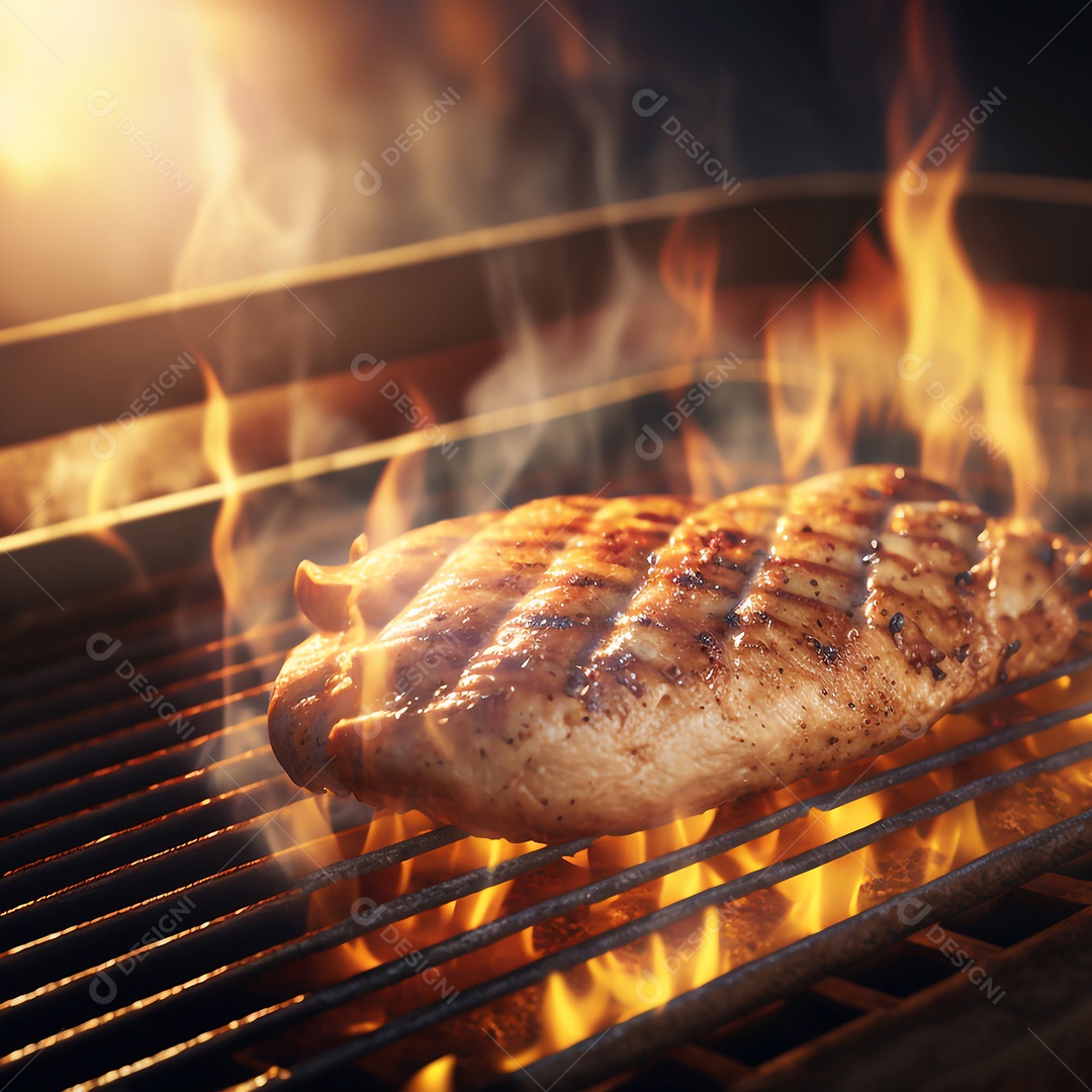 Delicioso file de frango sendo grelhado