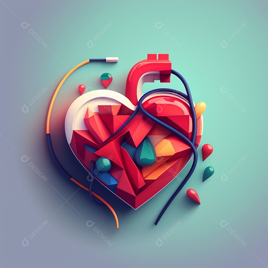 Conceito de cuidado do coração. Ilustração estilizada abstrata. Anatomia e fisiologia cardíaca. Órgão artificial. Dia mundial do coração. Medicina preventiva